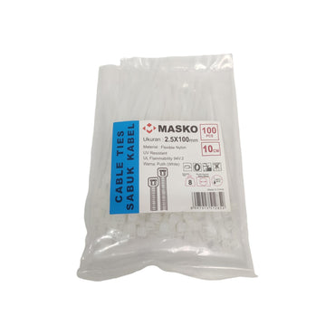 2.5 MM x 100 MM / MASKO Kabel Cable Ties Tali Ripet 10 CM Putih Pack