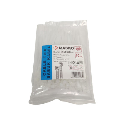 2.5 MM x 100 MM / MASKO Kabel Cable Ties Tali Ripet 10 CM Putih Pack