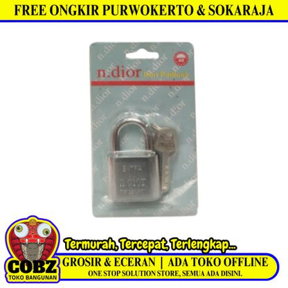 40 MM/N. DIOR Gembok Pintu Pagar Padlock Anti Maling Leher Pendek Putih