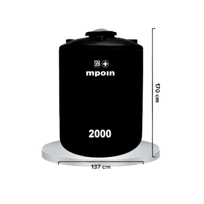 2000 L / MPOIN + WAVE P2000 Water Torrent Tangki Tandon Air PVC Hitam + Acc Set