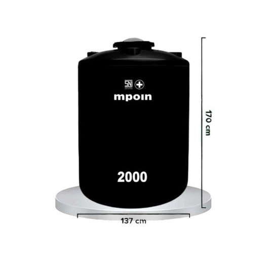 2000 L / MPOIN + WAVE P2000 Water Torrent Tangki Tandon Air PVC Hitam + Acc Set