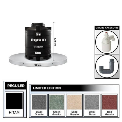 510 L / MPOIN + UGROUND UG600 Water Torrent Tangki Tandon Air PVC Silver Stone + Acc Set