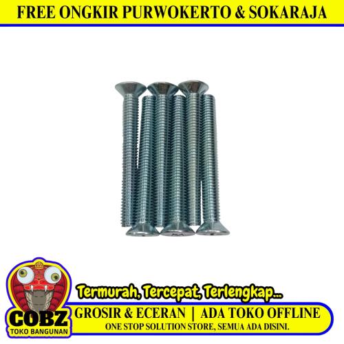 M 6 x 50 MM / TM Baut JF Kepala Rata Plus Putih Biji