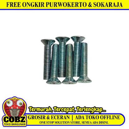 M 5 x 25 MM / TM Baut JF Kepala Rata Plus Putih Biji