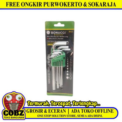 1.5 MM - 10MM / BONUCCI  Kunci L Hexagon Rata Pendek Wrench Screw 9 Pcs Set