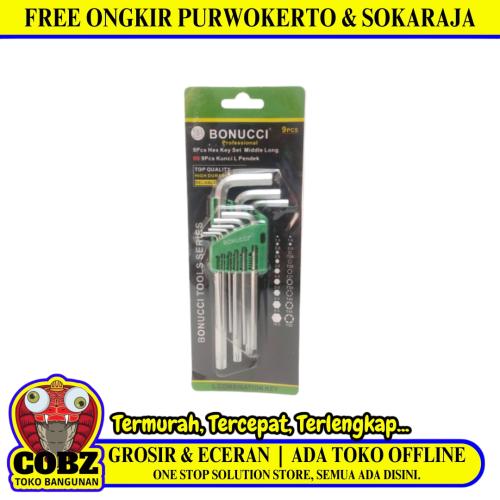 1.5 MM - 10MM / BONUCCI  Kunci L Hexagon Rata Pendek Wrench Screw 9 Pcs Set