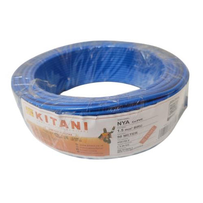 1 INTI x 1.5 MM x 50 M / KITANI NYA Tunggal Kabel Tembaga SNI Biru Roll