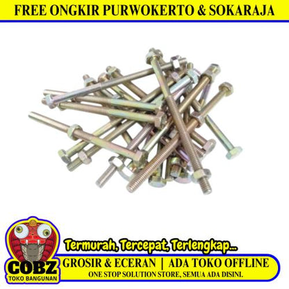 M 6 x 100 MM / TM Baut Mur Hexagon Bolt Nut Flat Head Kuning Biji