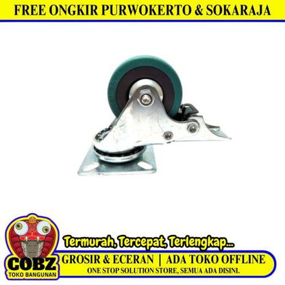 2 IN / NSK Roda Rem Hidup Trolly Gepeng Plat 50 MM Karet Hijau