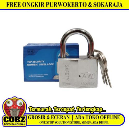 50 MM / CHROME AW Gembok Pintu Pagar Padlock Anti Maling Leher Pendek