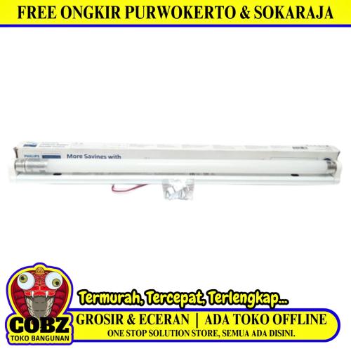 T 8 x 8 WATT x 600 MM / PHILIPS BN015C Lampu TL Panjangn LED Putih + Kap Set