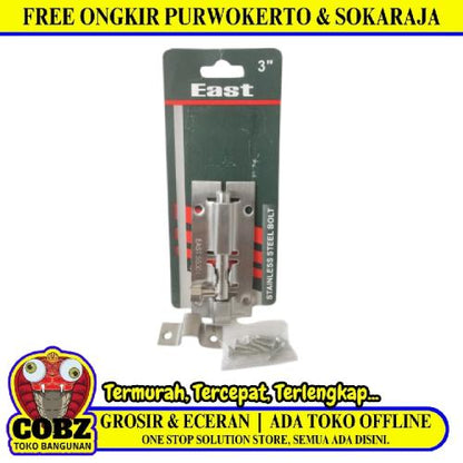 3  IN / EAST SS304 Grendel Kunci Slot Pintu Jendela Stainless