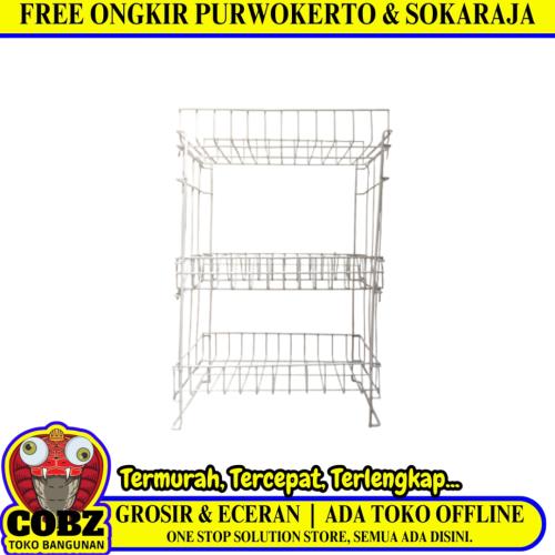 3 SUSUN / SELO RPK03 Rak Dapur Tempat Piring Gelas Stainless Putih Set