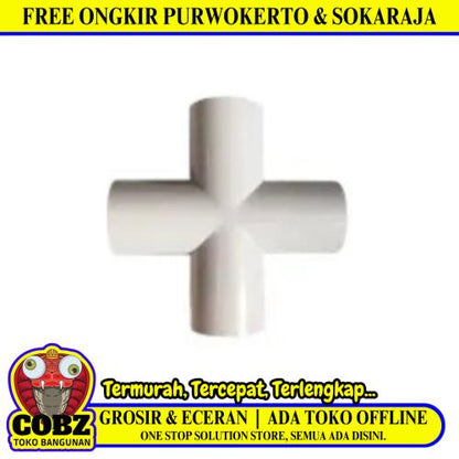 3/4 IN / TM Tee 4 Way Straight Fitting Pipa Hidroponik Putih PVC