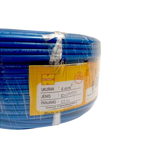 1 INTI x 4 MM x 50 M / KITANI NYA F Serabut Kabel Tembaga SNI Biru Roll