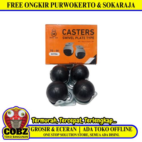2 IN / MATRIX TG 50 Roda Hidup Trolly Bulat Plat 48 MM Karet Hitam 4 Pcs Dus