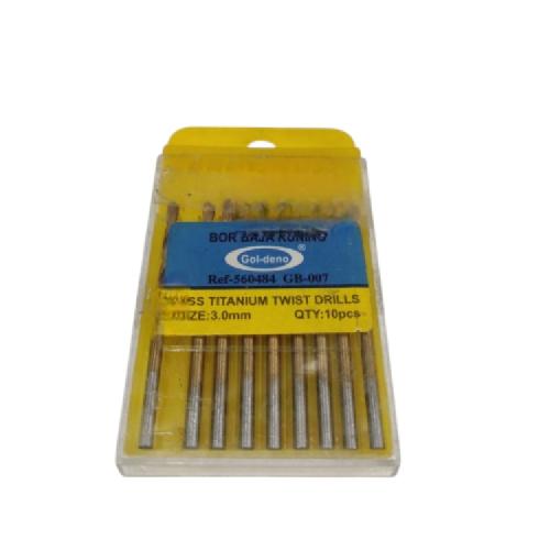 3 MM / GOLDENO Shank Twist Drill Bits Mata Bor Besi Baja Kayu PVC