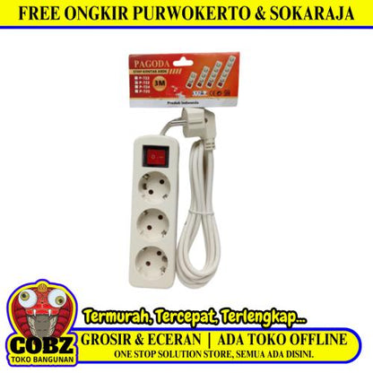 3 LUBANG x 300 CM / PAGODA Stop Kontak Colokan Terminal Kabel 3 M