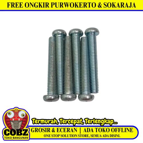 M 6 x 40 MM / TM Baut JP Kepala Pentol Bulat Plus Putih Biji