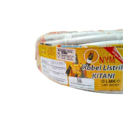 3 INTI x 1.5 MM x 50 M / KITANI NYM Tunggal Kabel Tembaga SNI Putih Roll