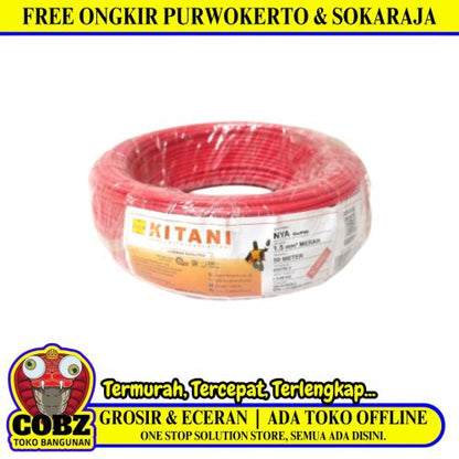1 INTI x 1.5 MM x 50 M / KITANI NYA Tunggal Kabel Tembaga SNI Merah Roll