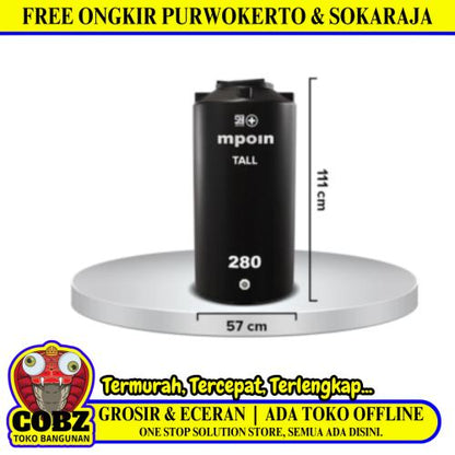280 L / M POIN + TALL TW 280 Water Torrent Tangki Tandon Air PVC Hitam Set