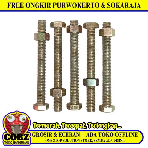 M 8 x 70 MM / TM Baut Mur Hexagon Bolt Nut Flat Head Kuning Biji