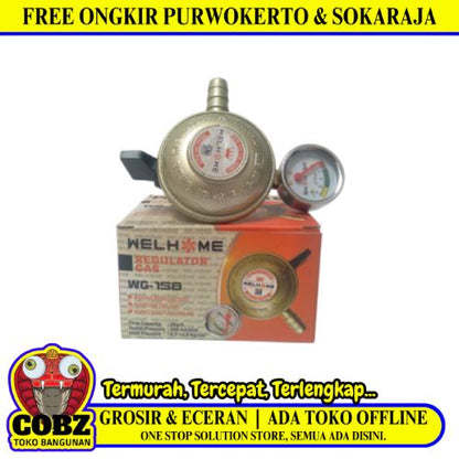WELHOME Regulator Kepala Tabung Gas LPG Tekanan Rendah + Meteran