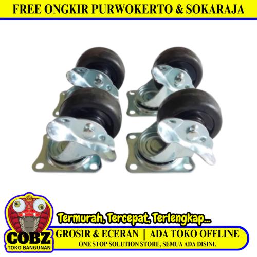 2 IN / TM Roda Hidup Trolly Rem Gepeng Plat Karet Hitam Rem