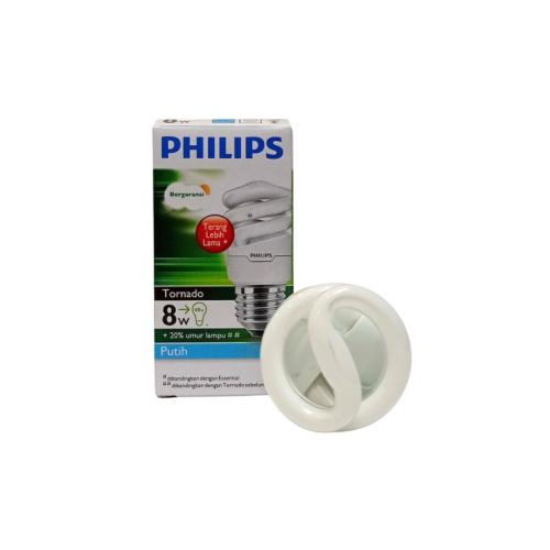 8 WATT / PHILIPS Tornado Lampu Bohlam Spiral Bola Putih