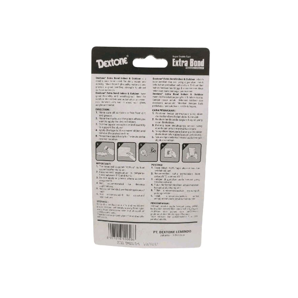 12 MM / DEXTONE EXTRABOND Isolasi Bolak Balik Busa Double Foam Tape Merah