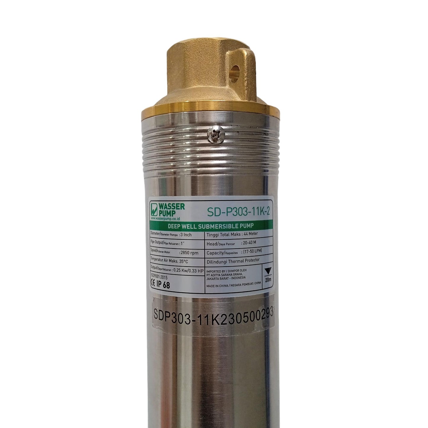 0.3 PK x 3 IN x 40 M / WASSER SD-P303-11K2 Pompa Celup Sumur Bor Submersible Satelit Set