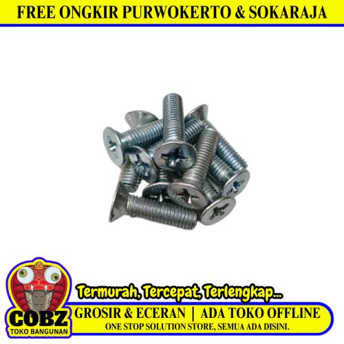 M 8 x 30 MM / TM Baut JF Kepala Rata Plus Putih Biji