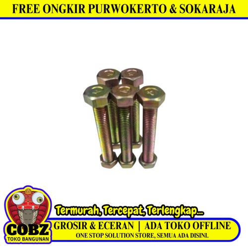 M 8 x 55 MM / TM Baut Mur Hexagon Bolt Nut Flat Head Kuning Biji