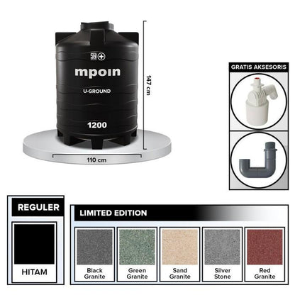 1100 L / MPOIN + UGROUNDUG1200 Water Torrent Tangki Tandon Air PVC Sand + Acc Set