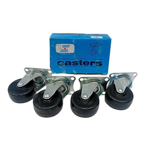 2 IN / TRIPLE S Roda Hidup Trolly Gepeng Plat 48 MM Nylon Hitam 4 Pcs Dus