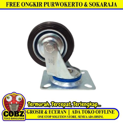 3 IN / TRIPLE-S Roda Hidup Trolly Bentuk Plat 76 MM Karet Hitam