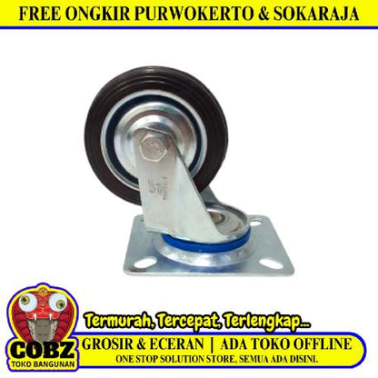 3 IN / TRIPLE-S Roda Hidup Trolly Bentuk Plat 76 MM Karet Hitam