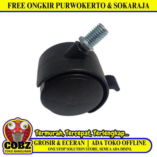 2 IN / TM Roda Hidup Kursi Rem Drat PVC Hitam Rem