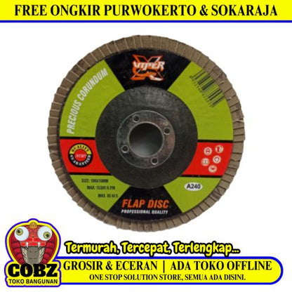4 IN x GRIT 240 / VIPER Flap Disc Mata Gerinda Amplas Susun Kipas