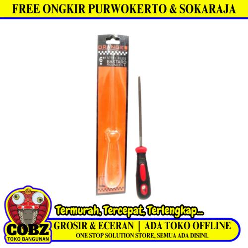 6 IN / ORANGE Kikir Besi Asah Needle Files Bulat Gagang Karet