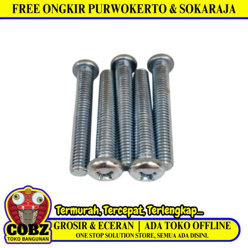 M 8 x 50 MM / TM Baut JP Kepala Pentol Bulat Plus Putih Biji