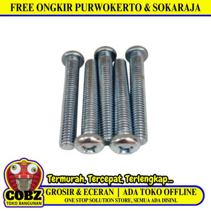 M 8 x 50 MM / TM Baut JP Kepala Pentol Bulat Plus Putih Biji