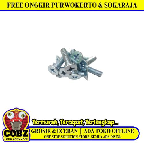 M 6 x 30 MM / TM Baut JF Kepala Rata Plus Putih Biji