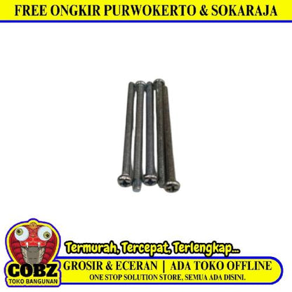 M 3 x 50 MM / TM Baut JP Kepala Pentol Bulat Plus Putih Biji