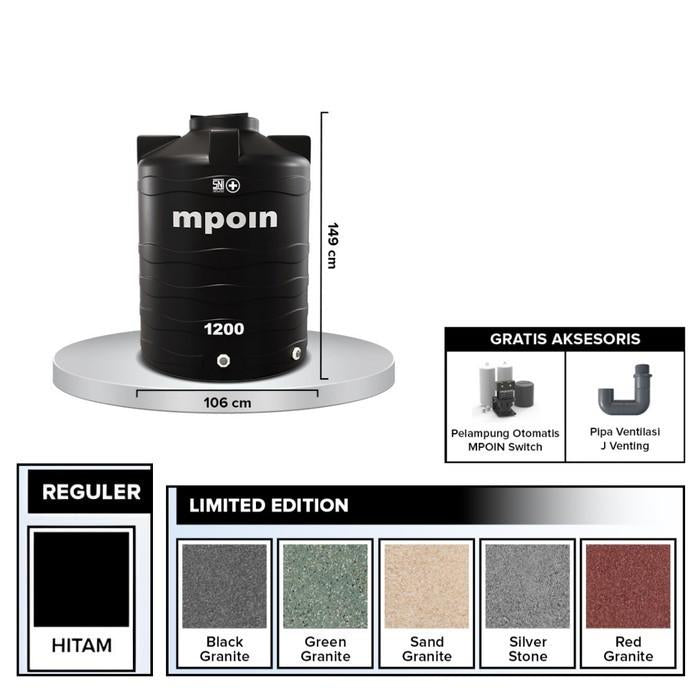 1150 L / MPOIN + Water Torrent Tangki Tandon Air PVC Green + Acc SetWater Torrent Tangki Air PVC Green Granite Set