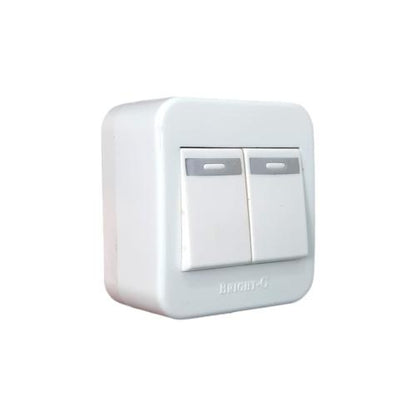 BRIGHT-G PREMIUM Saklar Ganda Double Seri 2 Gang Tempel OB Outbow Putih