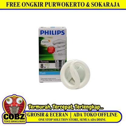 8 WATT / PHILIPS Tornado Lampu Bohlam Spiral Bola Putih