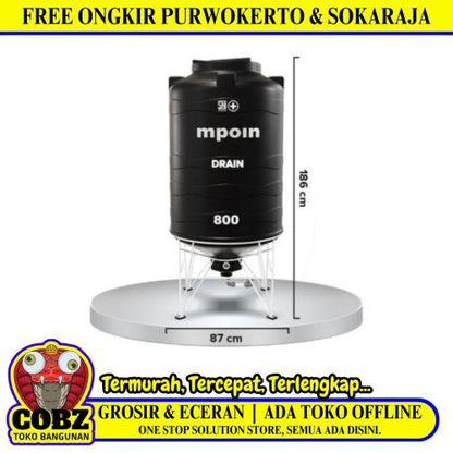 670 L / MPOIN + DRAIN D800 Water Torrent Tangki Tandon Air PVC Hitam + Acc Set