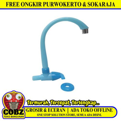 1/2 IN / CAB Kran Angsa Engkol Sink Bak Cuci Piring Tembok Plastik Biru PVC